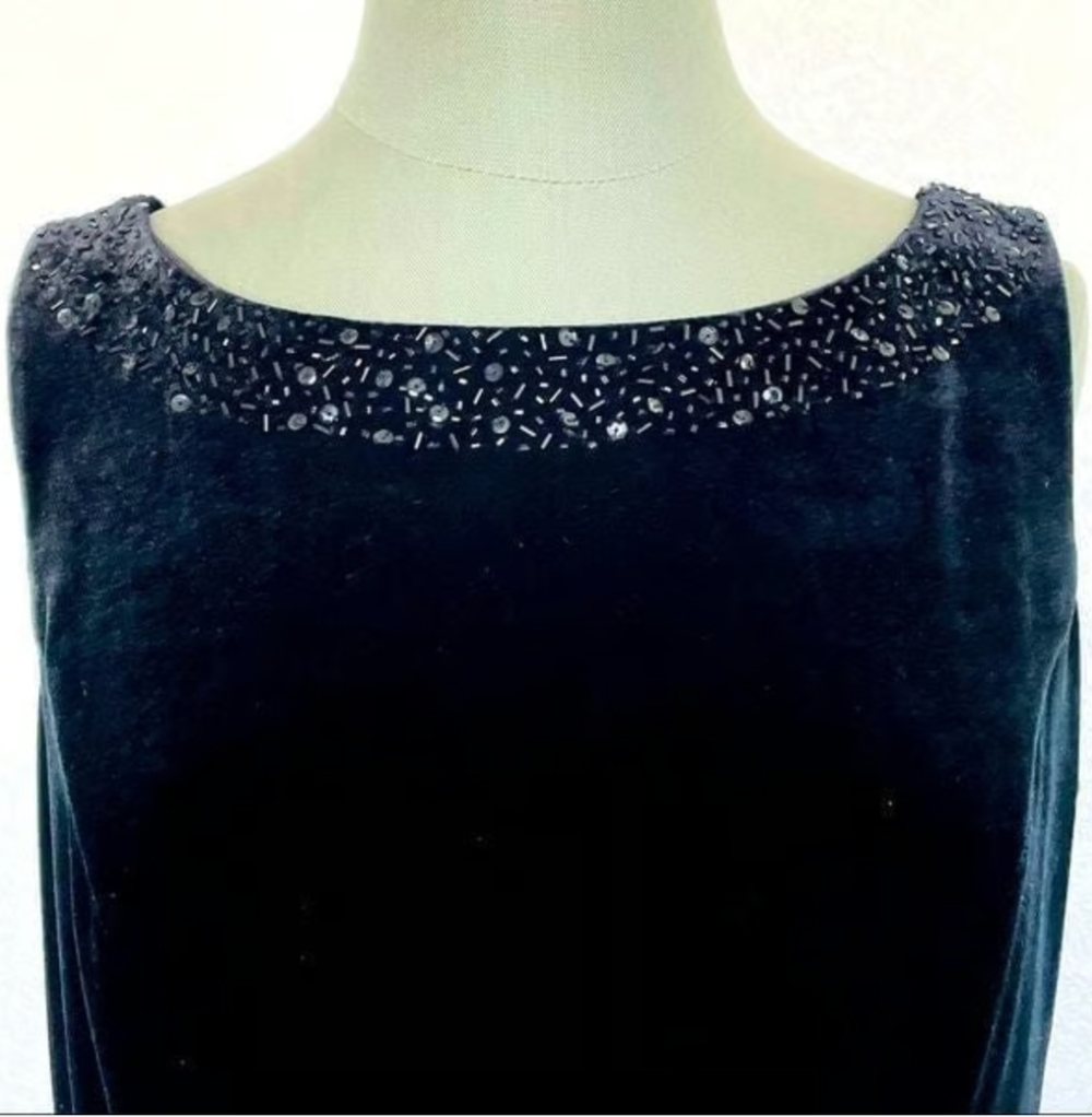 JESSICA HOWARD Womens Dress 12 Black Velvet Beaded Embroidered Maxi Evening EXC - Picture 6 of 9